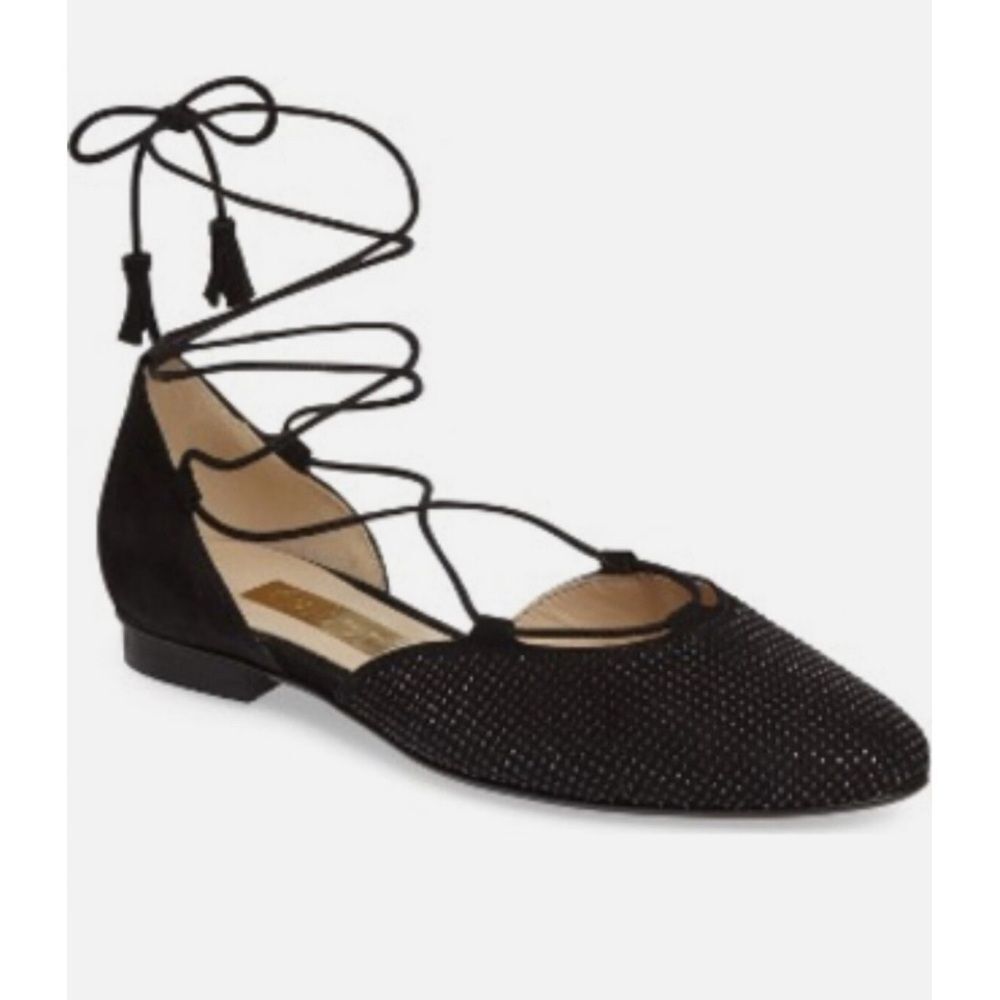 Gabor Black Studded Lace Up Flats Black Nubuck